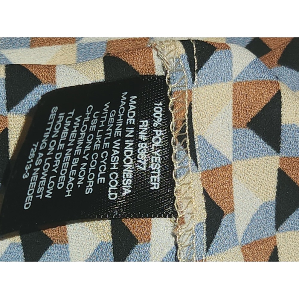 Worthington Womens XL Geometric Triangle Print Button Down Blouse Blue Tan Black - Picture 6 of 7